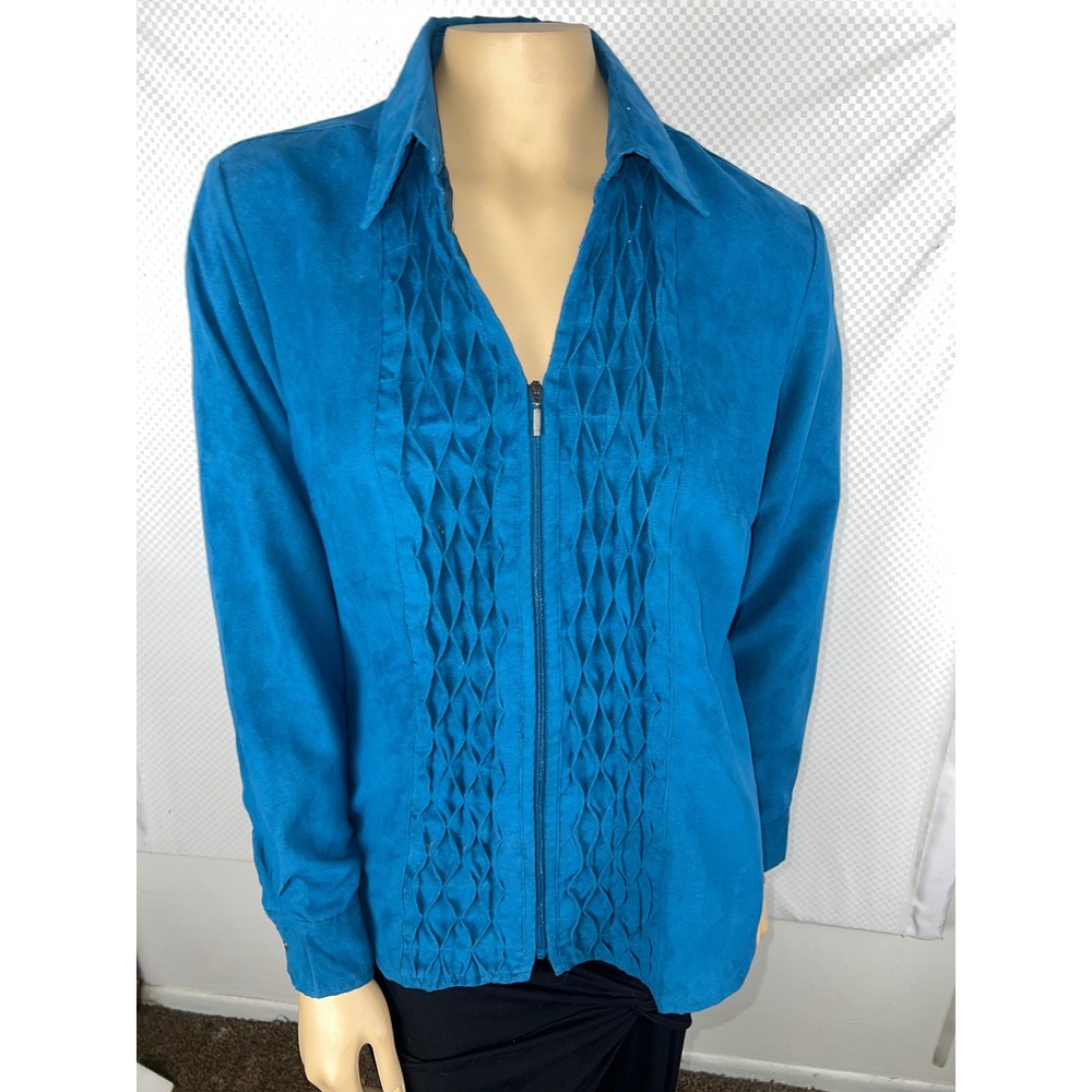 Rebecca Malone Teal Blue Faux Suede Zip Front 90's Y2K Texture Shirt/jacket M